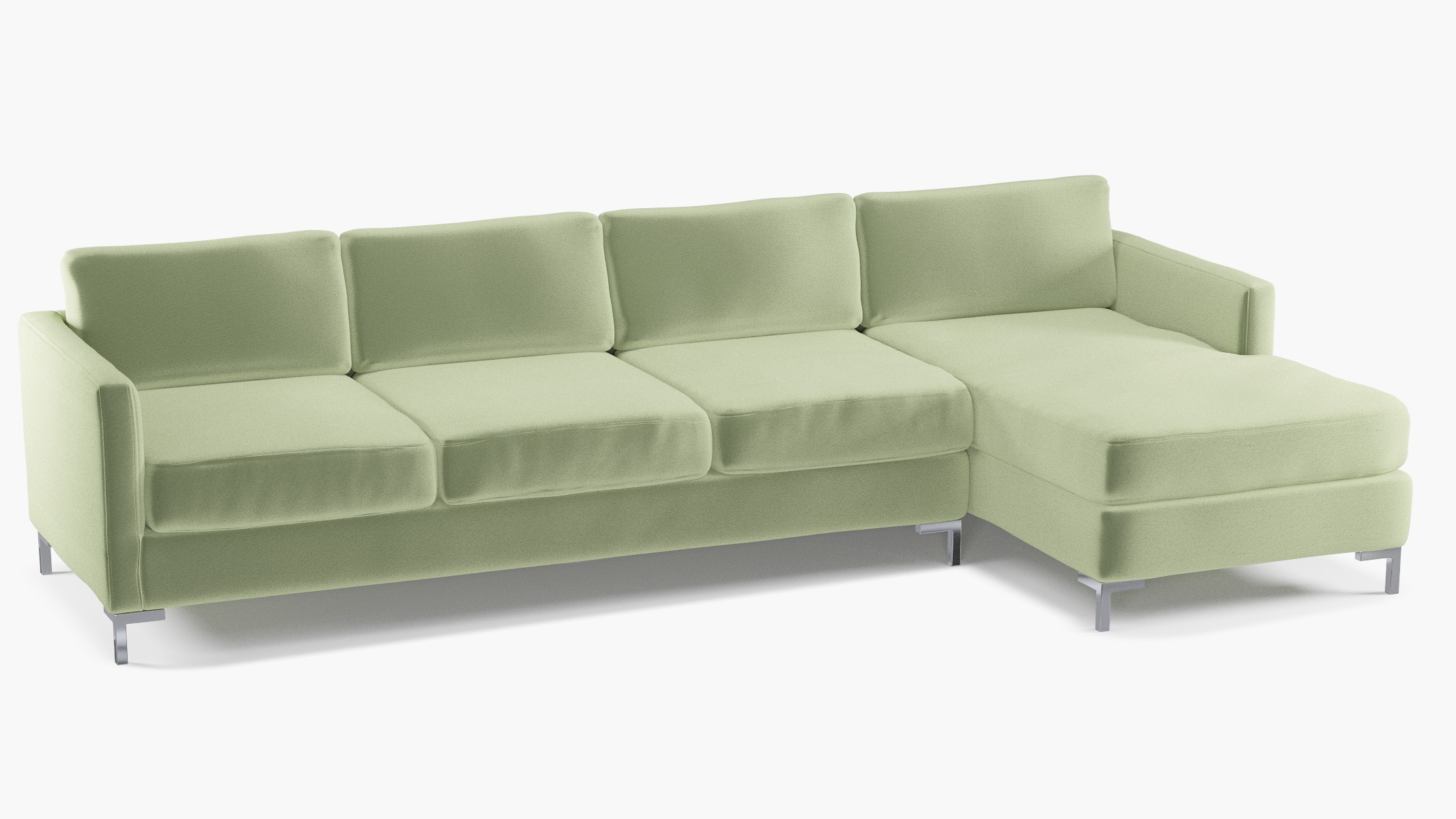 Modern Sectional, Right Facing, Celadon Performance Plush Velvet, Chrome L Leg - Image 1