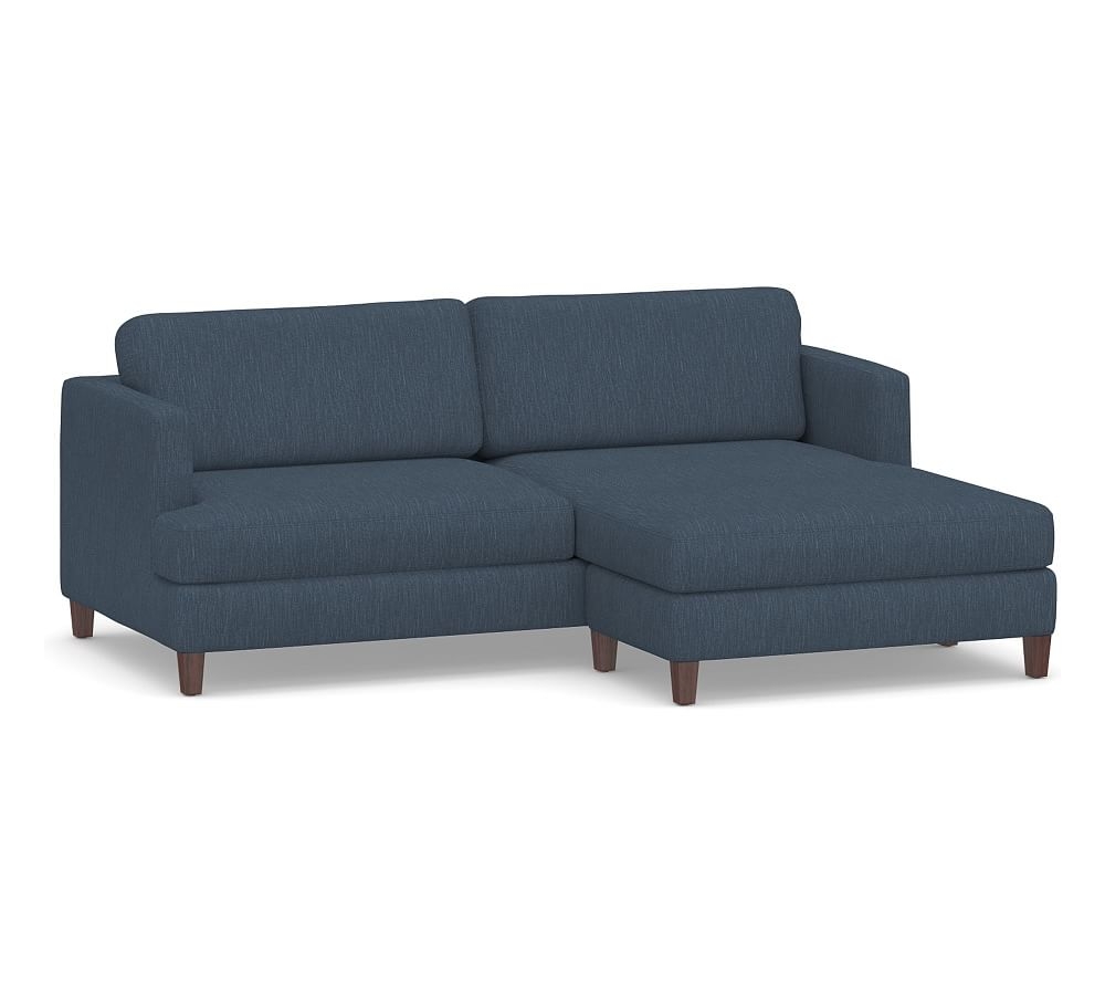 SoMa Ember Upholstered Sofa with Reversible Chaise Sectional, Polyester Wrapped Cushions, Performance Heathered Tweed Indigo - Image 0