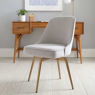west elm x pbt Mid-Century Swivel Desk Chair, Boucle Twill Stone + Pecan Wood Base - Image 2