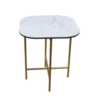 End Table With Ceramic Top And Metal Frame, White And Black - Image 0