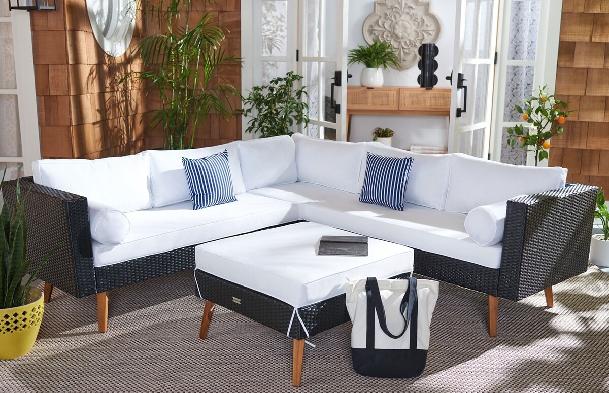 Analon Outdoor Sectional - Black/White - Safavieh - Image 6