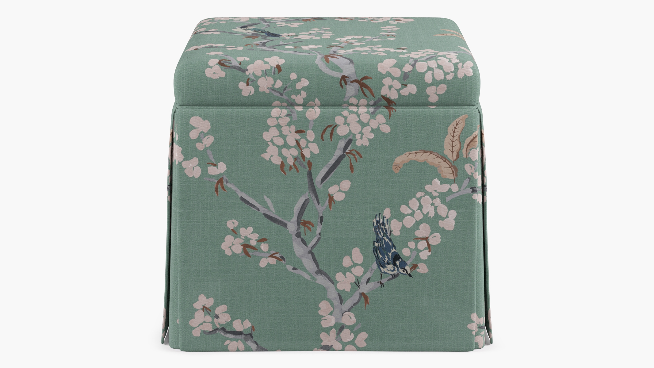 Skirted Storage Ottoman, Mint Cherry Blossom - Image 0