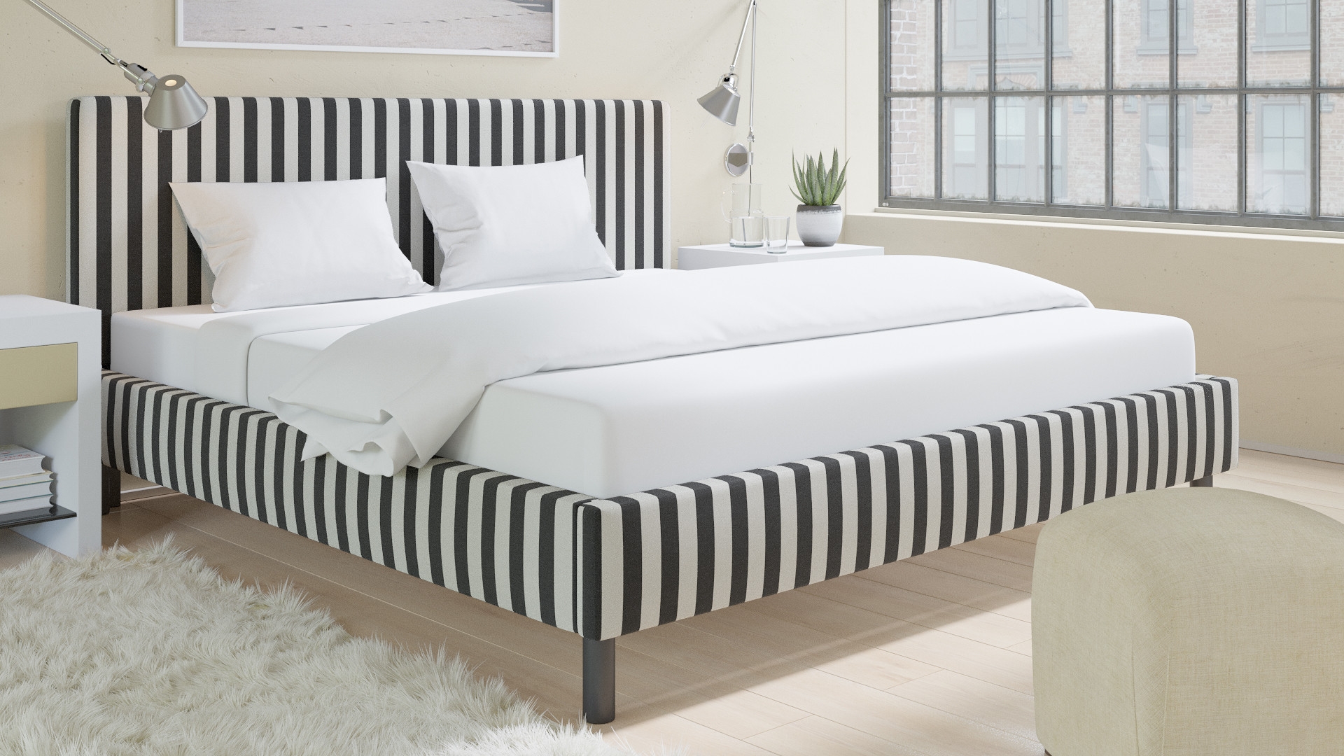 Tailored Platform Bed, Ink Cabana Stripe, King - Image 2