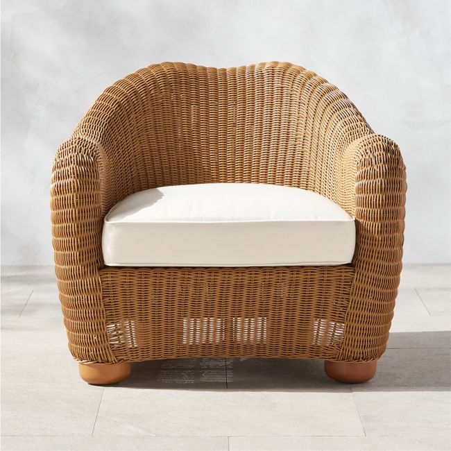 Bacio Light Brown All-Weather Rattan Outdoor Lounge Chair with White Sunbrella® Cushions - Image 0