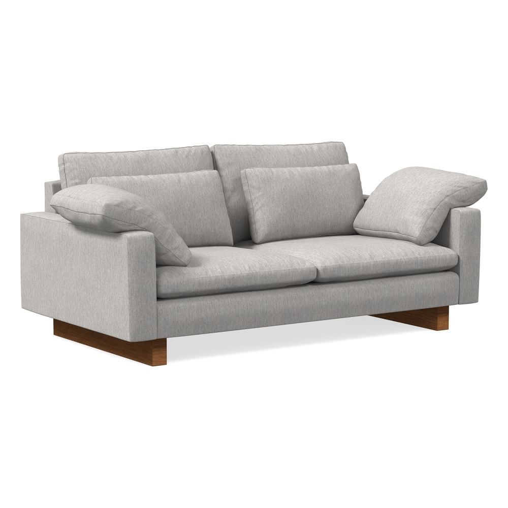 Harmony 76" Multi-Seat Sofa, Standard Depth, Performance Coastal Linen, Storm Gray, Dark Walnut - Image 0