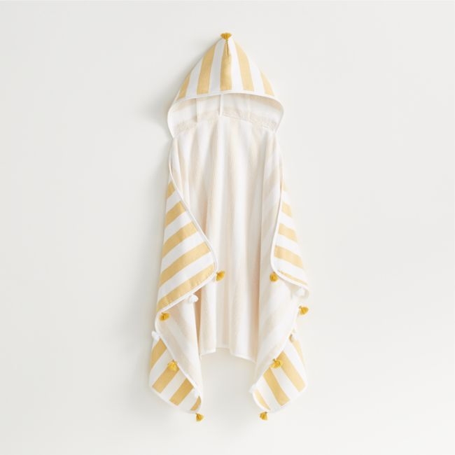 Yellow Striped with Tassles Organic Kids Hooded Towel - Image 0