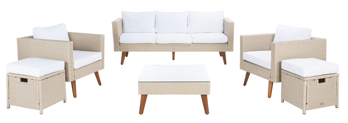 Presla 6 Pc Living Set - Beige/White - Safavieh - Image 0