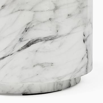 Marbled Drum Side Table, Round, White - Image 1