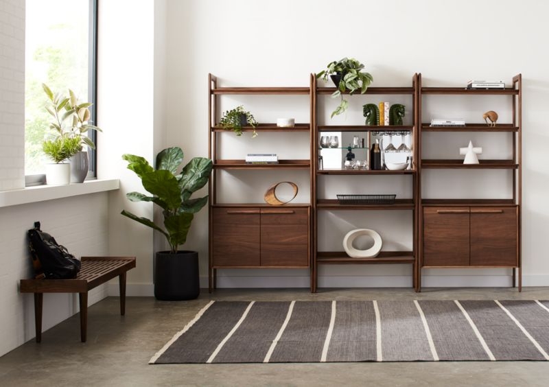 Tate Walnut Wood 3-Shelf Storage Bookshelf Cabinet - Image 2
