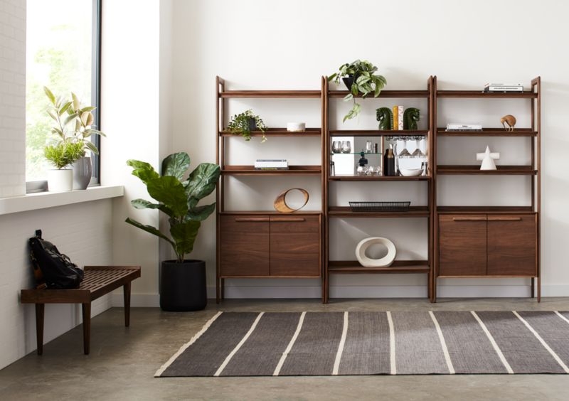 Tate Walnut Wide Storage Bookshelf - Image 2