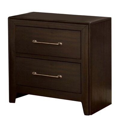 Nightstand With 2 Drawers And Metal Bar Pulls, Walnut Brown - Image 0