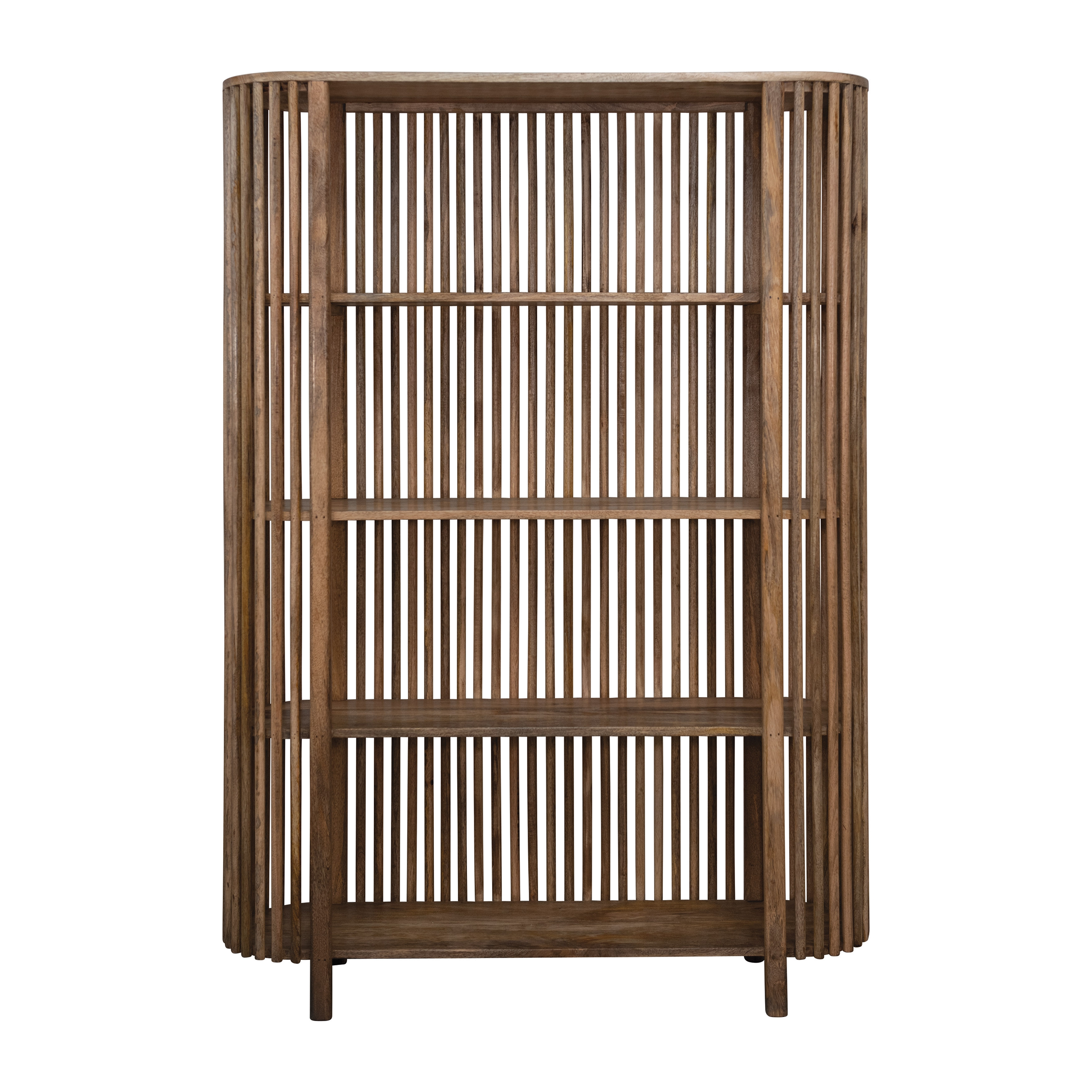 Mango Wood Slatted Bookcase with 4 Shelves - Image 0