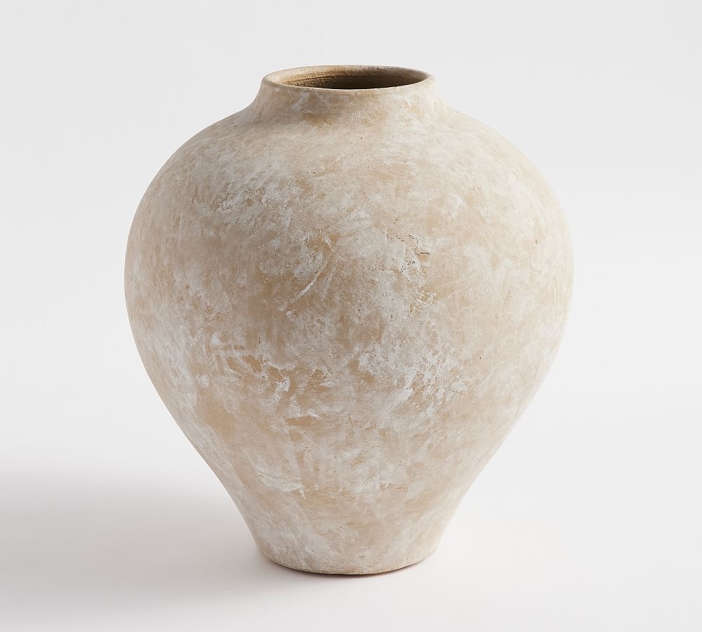 Artisan Handcrafted Terracotta Vase, Teardrop, White - Image 0