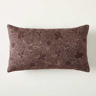 Embroidered Vintage Floral Pillow Cover, 12"x21", Plum - Image 0