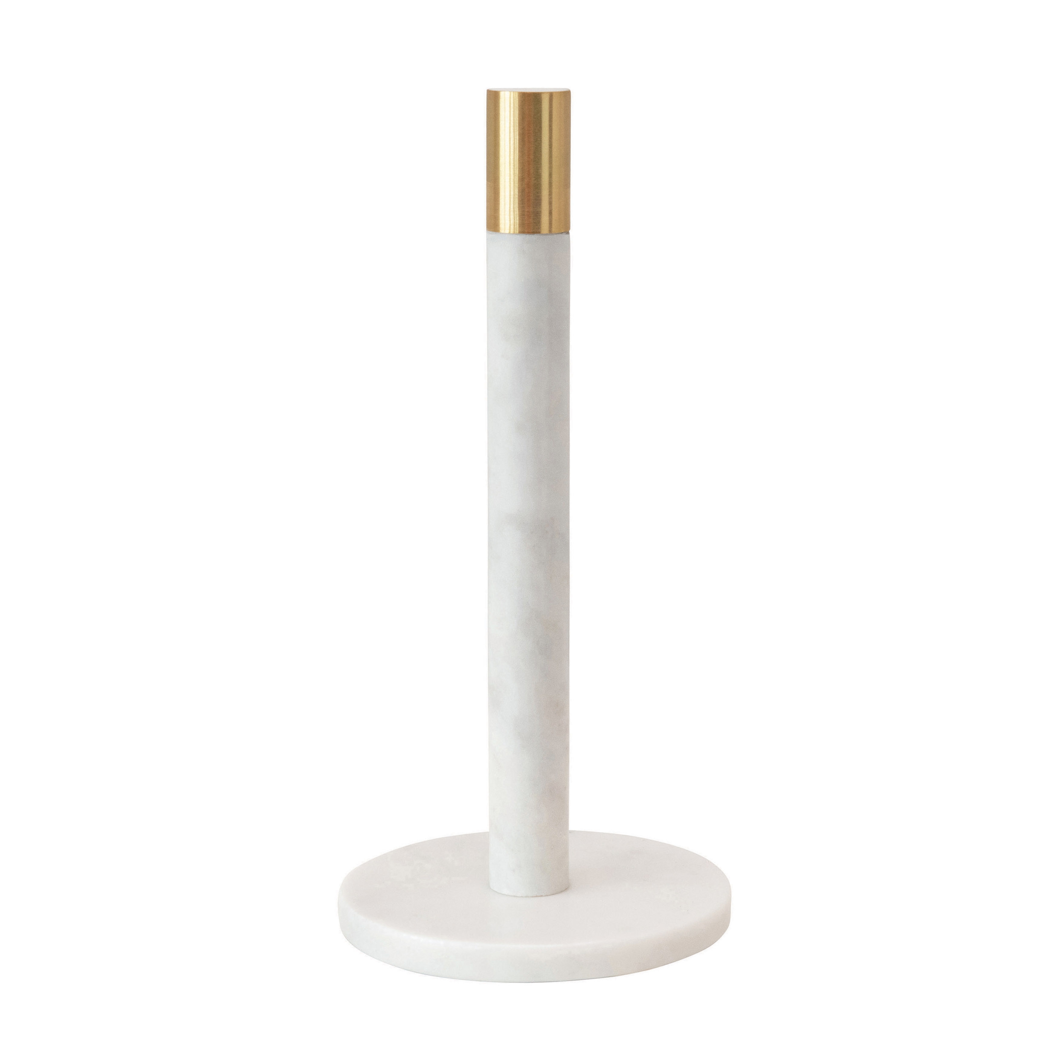 Modern Marble Paper Towel Holder with Brass Accent Band, White - Image 0