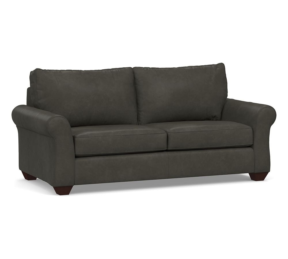 Pb Comfort Roll Arm Leather Sofa 83.5", Polyester Wrapped Cushions, Churchfield Ebony - Image 0
