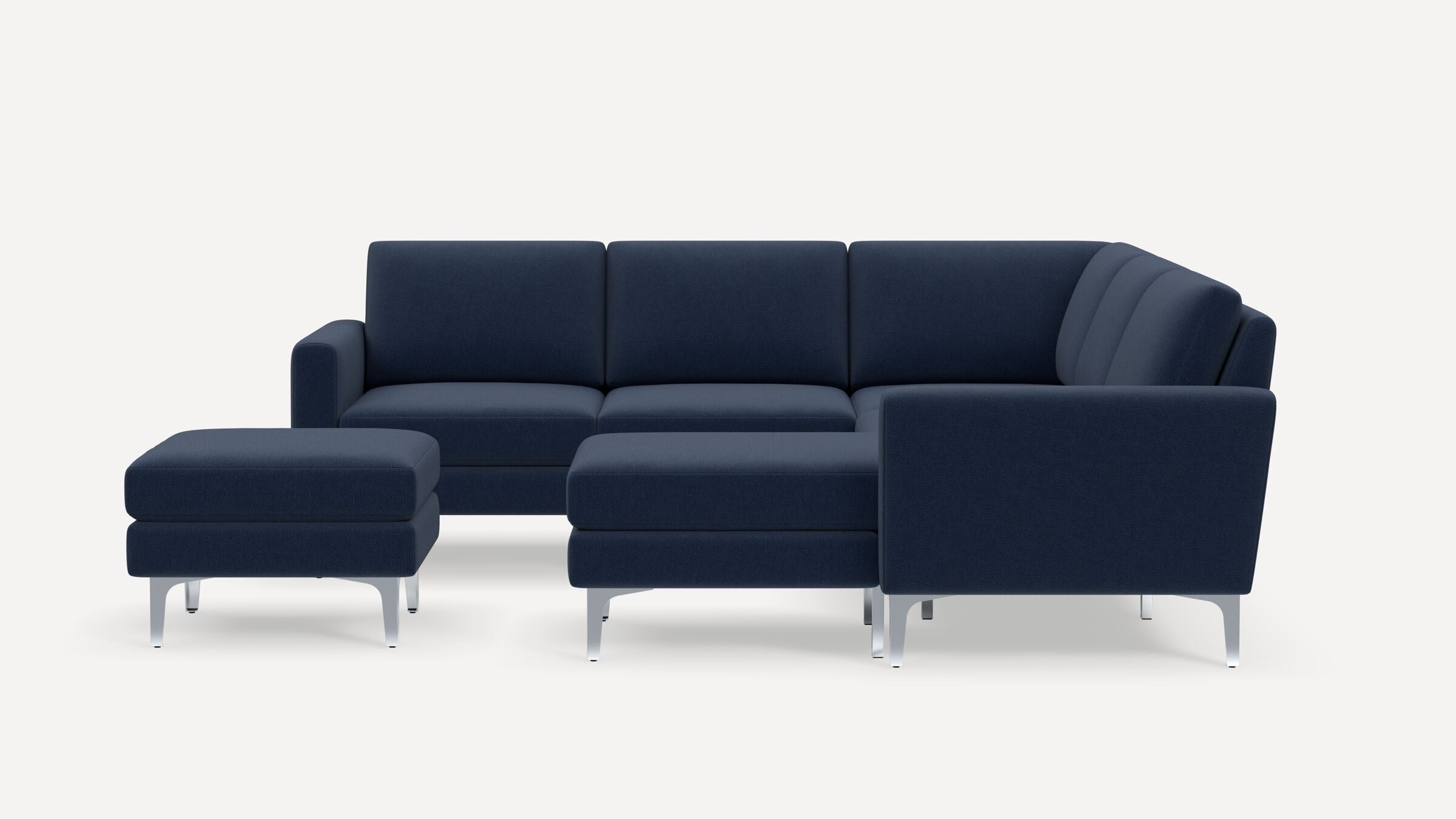 Nomad 5-Seat Corner Sectional with Chaise and Ottoman - Navy Blue - Performance Flatweave / Chrome - Metal / Block - Image 0