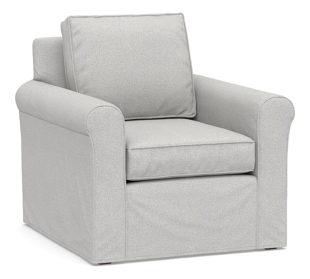 Cameron Roll Arm Slipcovered Deep Seat Armchair, Polyester Wrapped Cushions, Park Weave Ash - Image 0