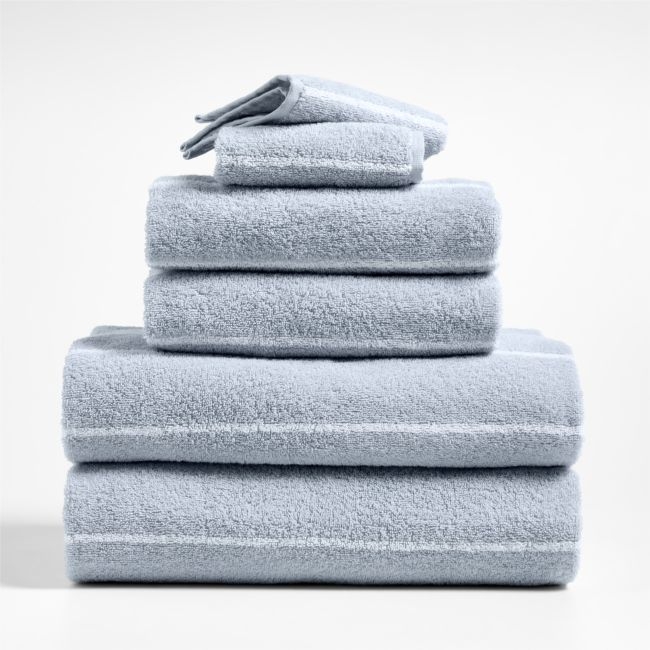 Dorm Turkish Organic Cotton Sky Blue Striped Bath Towel, Set of 6 - Image 0