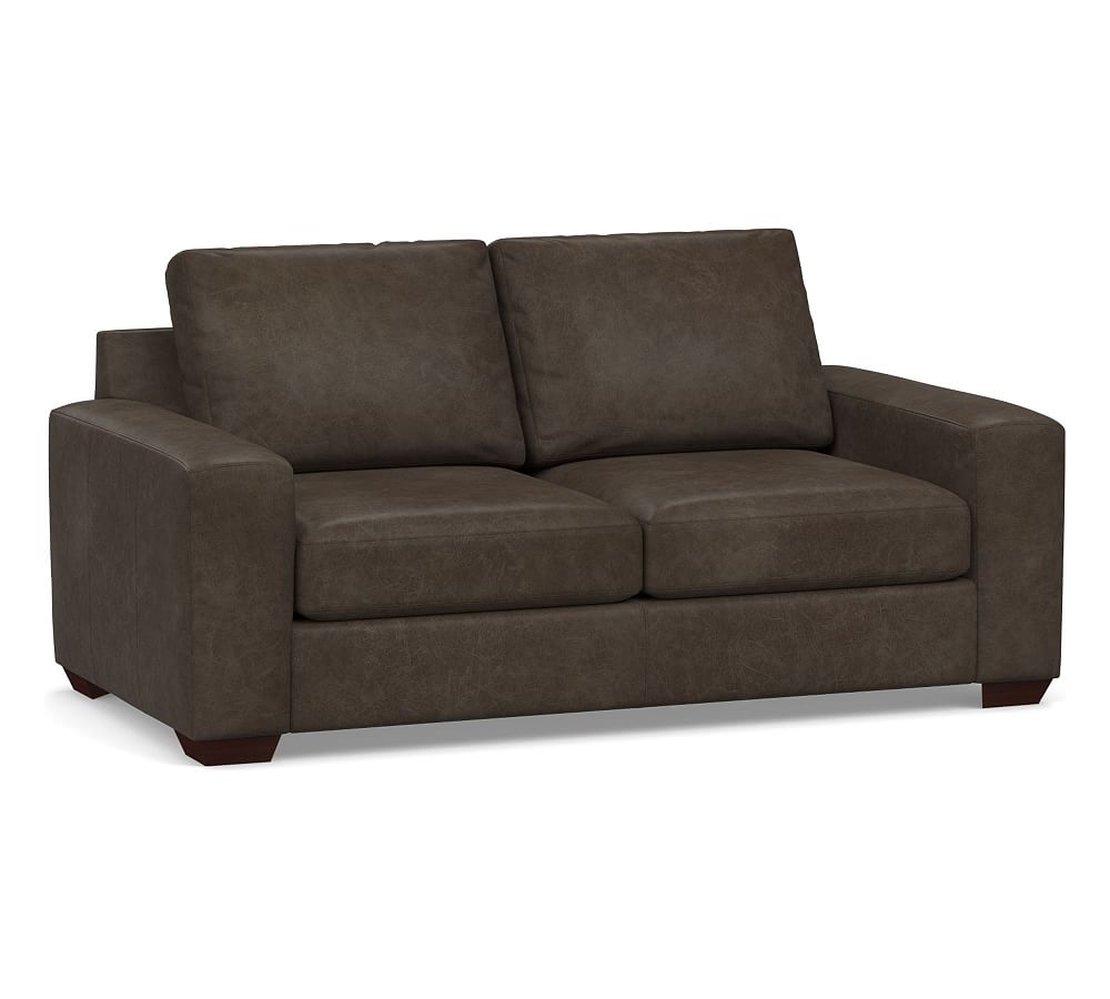 Big Sur Square Arm Leather Loveseat 76", Down Blend Wrapped Cushions, Statesville Wolf Gray - Image 0