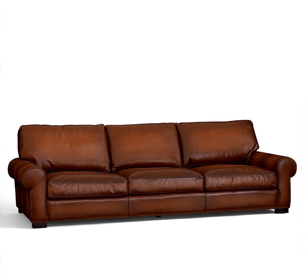 Turner Roll Arm Leather Grand Sofa 3-Seater 109", Down Blend Wrapped Cushions, Churchfield Ebony - Image 0