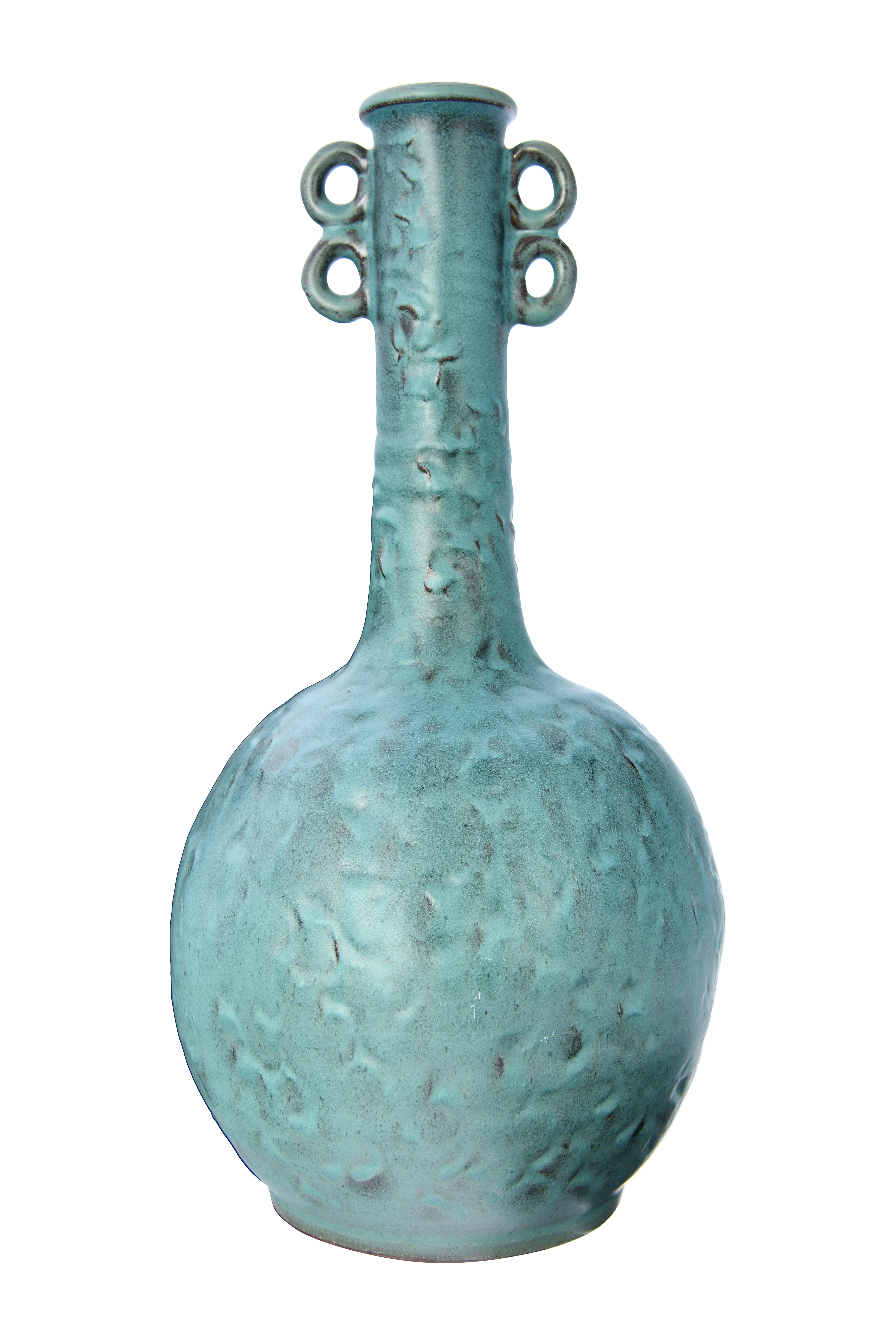 Round Terracotta Vase with Long Neck & Circle Accents - Image 0