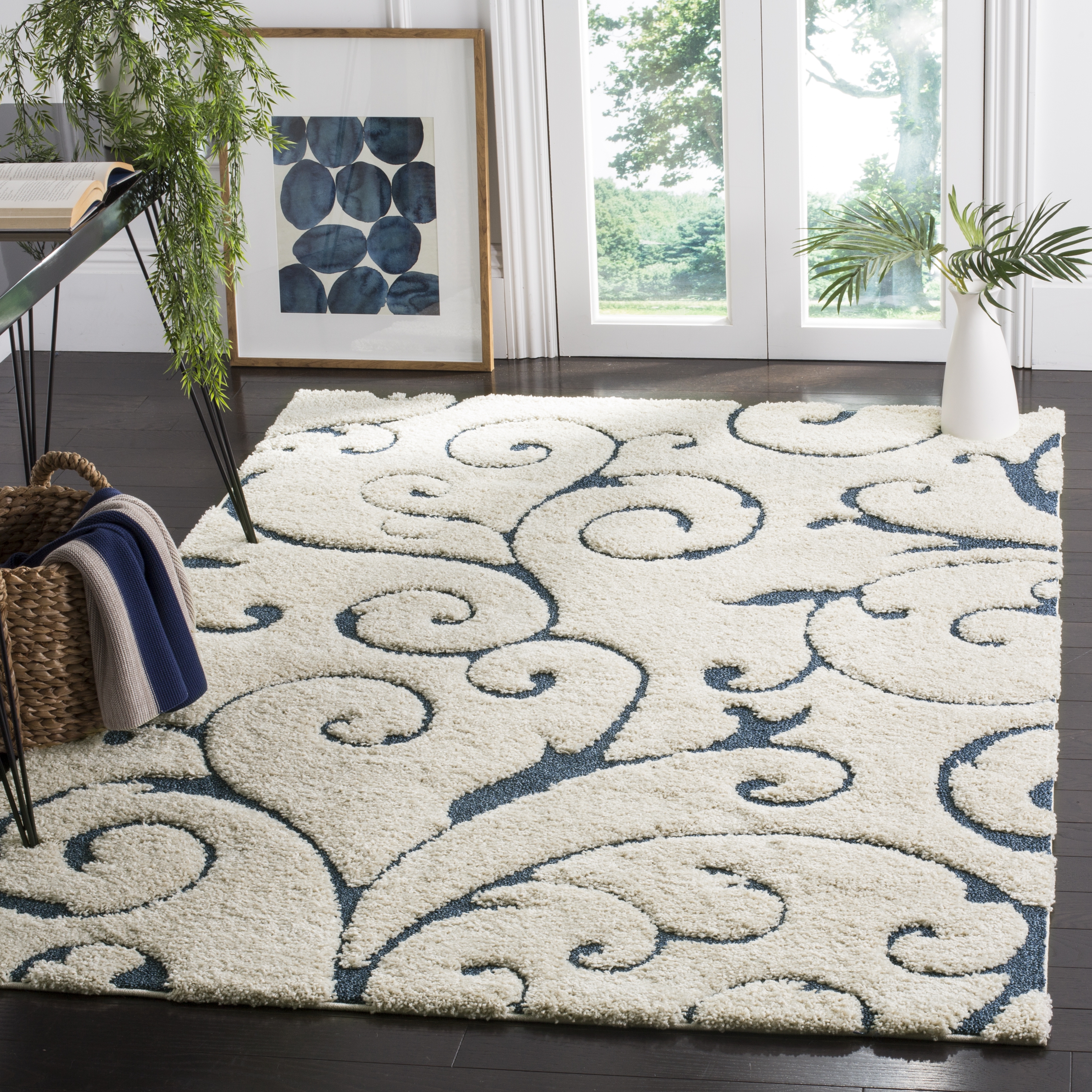 Arlo Home Woven Area Rug, SG455-1165, Cream/Blue,  5' 3" X 7' 6" - Image 1