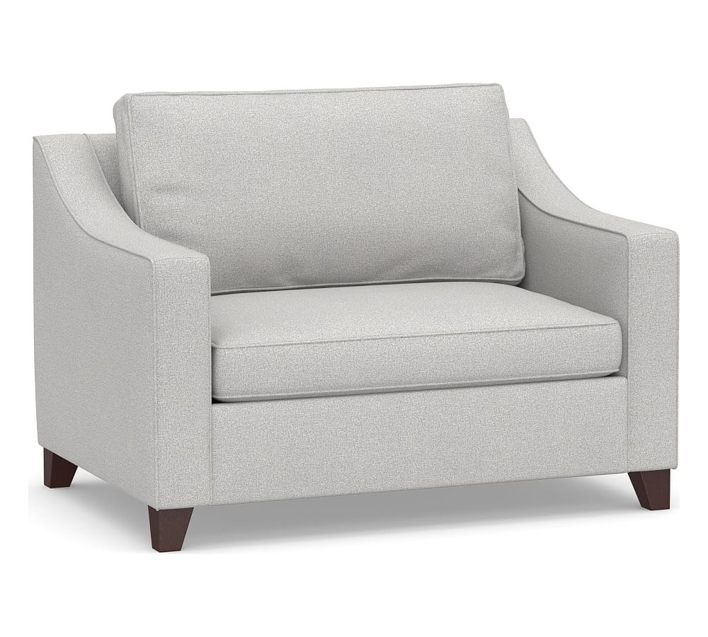 Cameron Slope Arm Upholstered Twin Sleeper Sofa with Air Topper, Polyester Wrapped Cushions, Park Weave Ash - Image 0