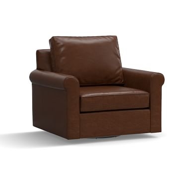 Cameron Roll Arm Leather Swivel Armchair, Polyester Wrapped Cushions, Churchfield Chocolate - Image 3