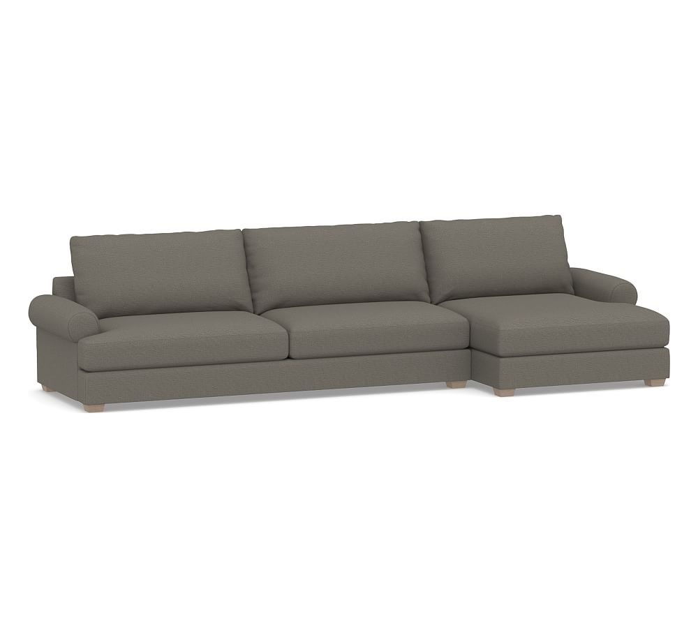 Canyon Roll Arm Upholstered Left Arm Sofa with Double Chaise Sectional, Down Blend Wrapped Cushions, Chunky Basketweave Metal - Image 0