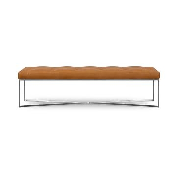 Maeve Rectangle Ottoman, Poly, Vegan Leather, Snow, Stainless Steel - Image 2