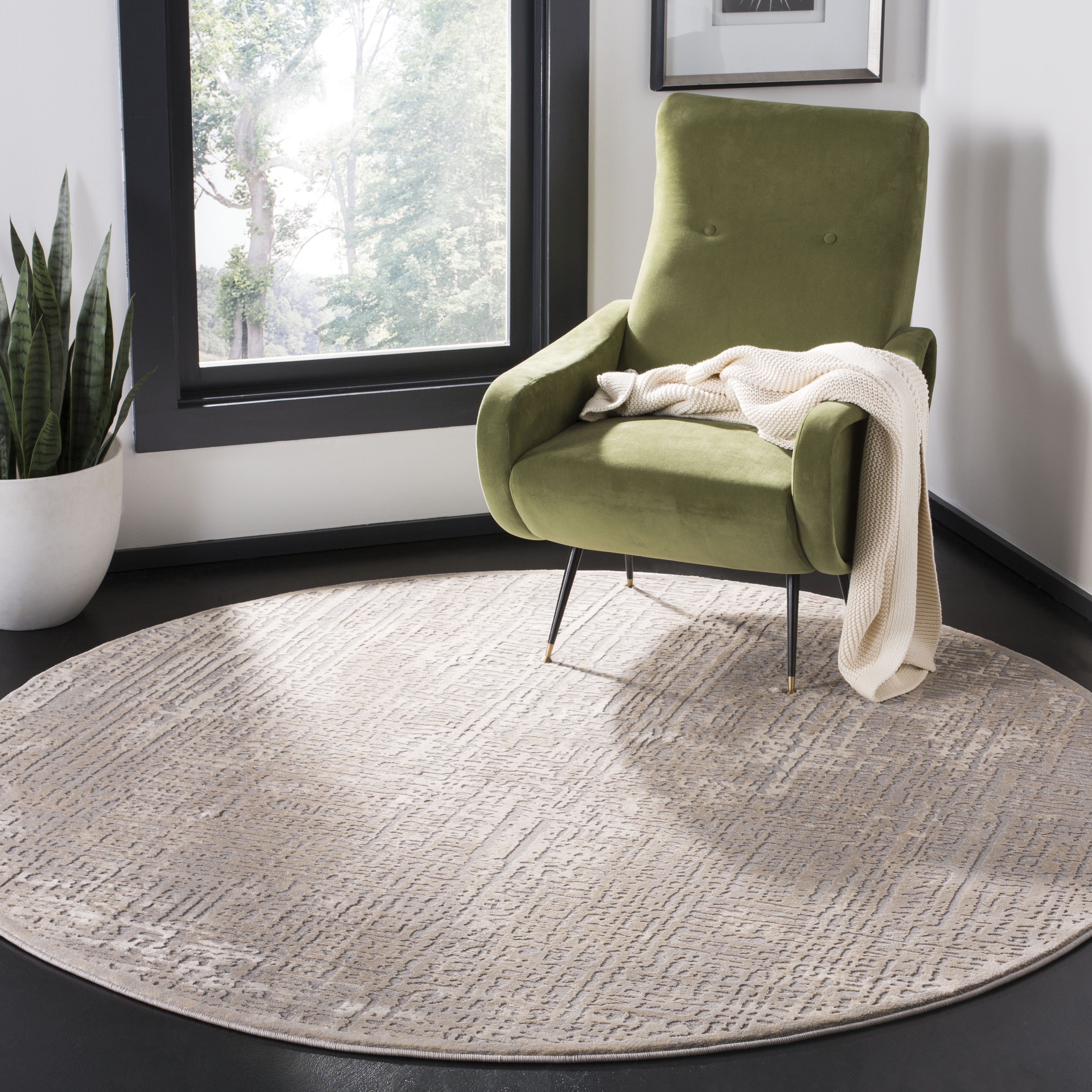 Arlo Home Woven Area Rug, MDW317A, Ivory/Grey,  6' 7" X 6' 7" Round - Image 1