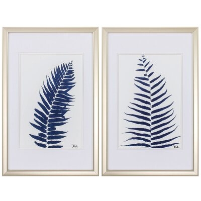 Champagne Gold Frame Indigo Ferns - 2 Piece Picture Frame Painting Print Set - Image 0