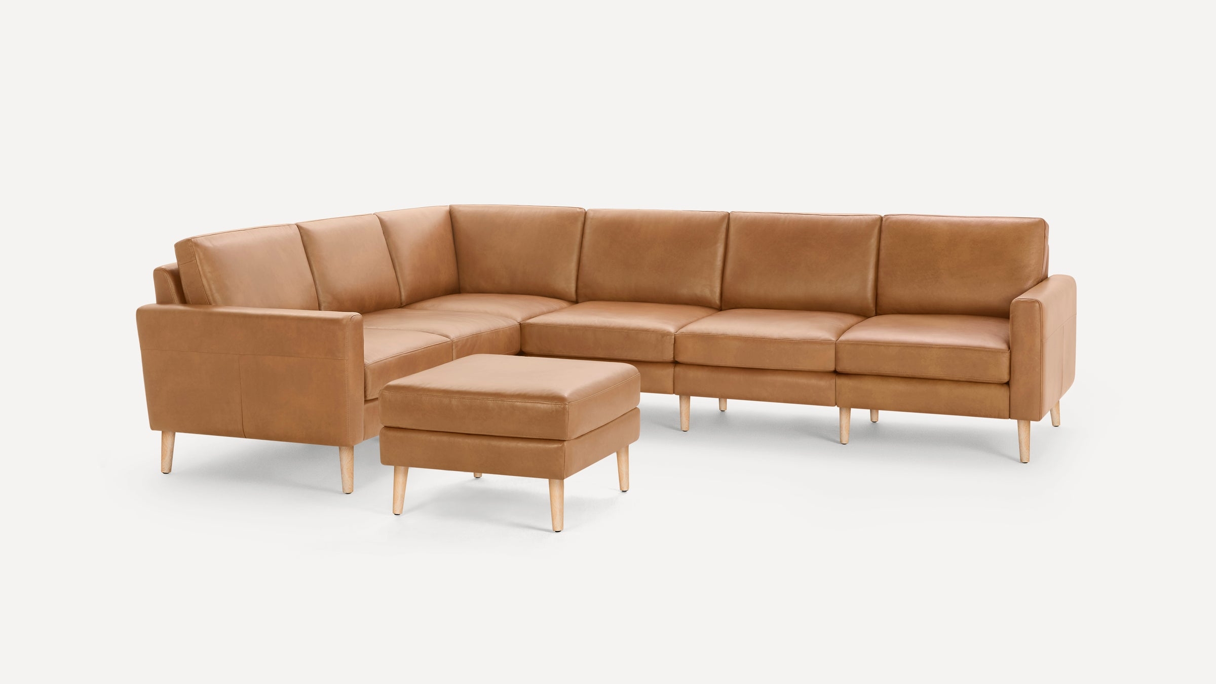 Nomad Leather 6-Seat Corner Sectional with Ottoman - Camel - Top Grain Leather / Brass - Metal / Block - Image 5