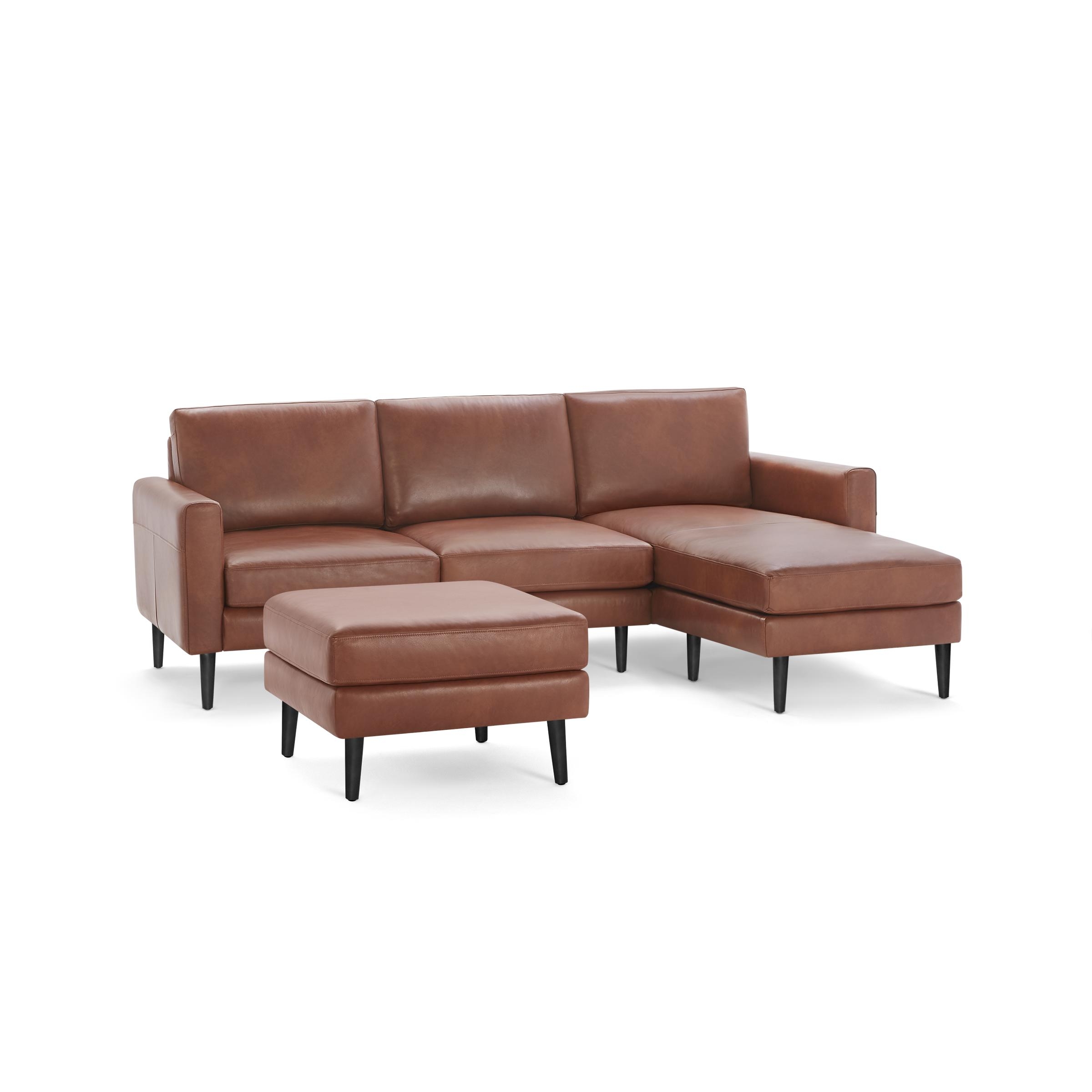 Burrow Nomad Leather Sectional Sofa and Ottoman, Leg Finish: EbonyLegs - Image 0