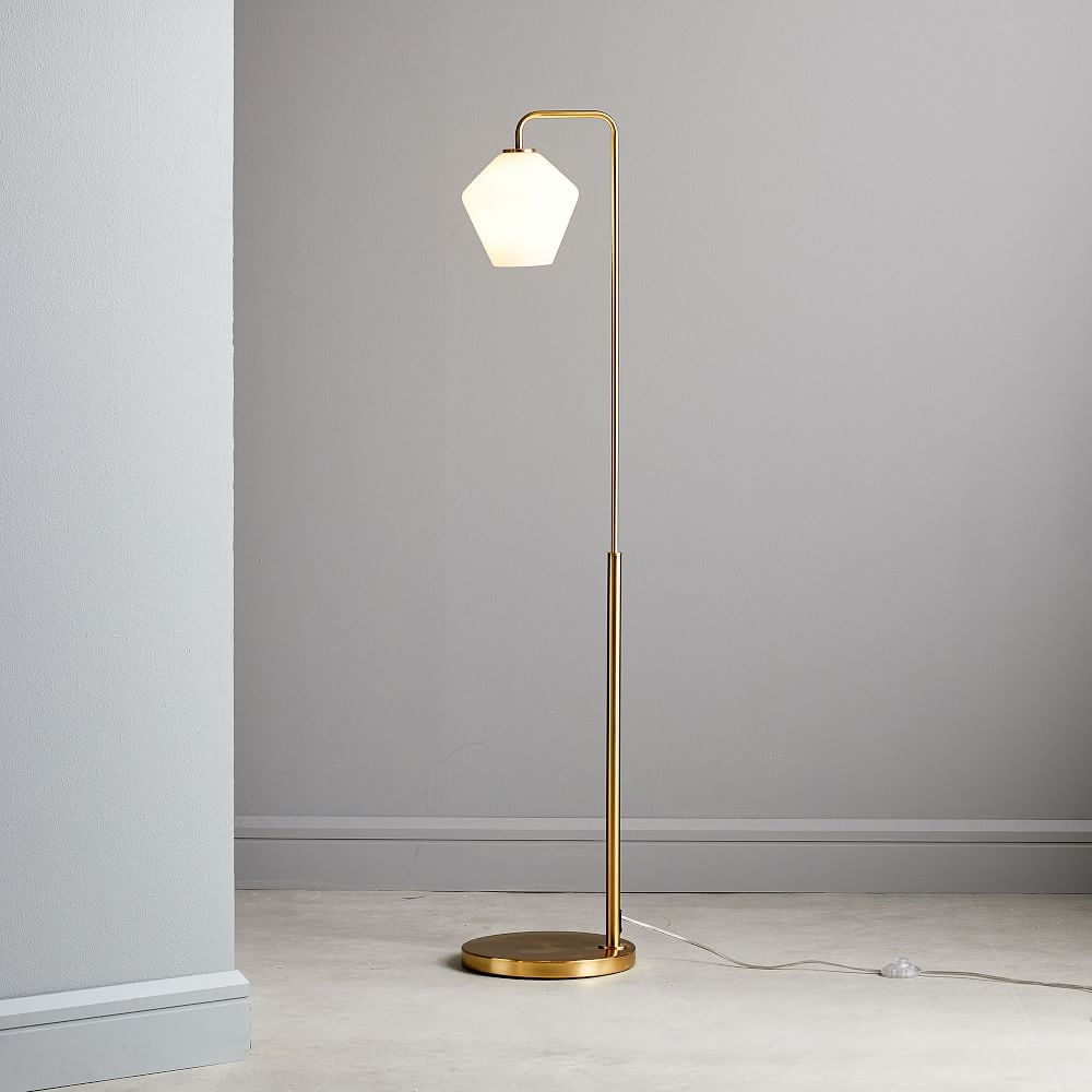 Sculptural Floor Lamp Antique Brass Milk Glass Geo (58") - Image 0