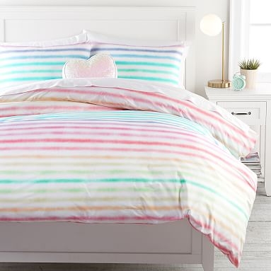 Rainbow Stripe Organic Duvet Cover, Full/Queen, Multi - Image 0