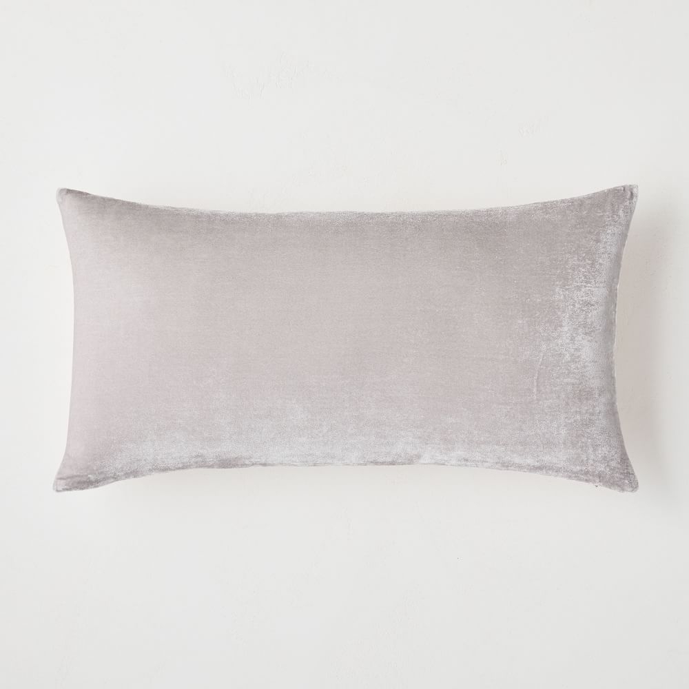 Lush Velvet Pillow Cover, 14"x26", Pearl Gray - Image 0