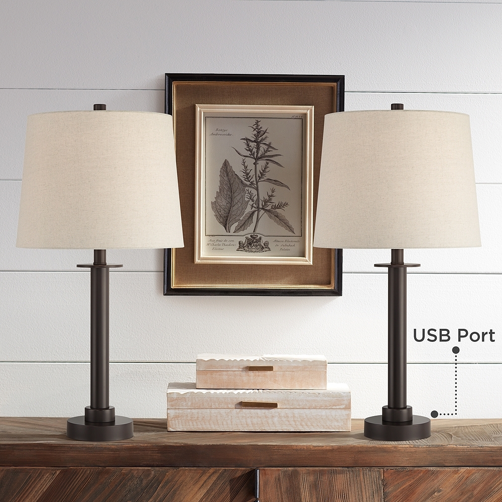 360 Lighting Rockford 26" High Bronze USB Table Lamps Set of 2 - Image 0