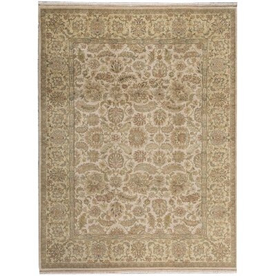 One-of-a-Kind Modn Mughal Hand-Knotted Ivory / Gold 9' x 12' Wool Area Rug - Image 0