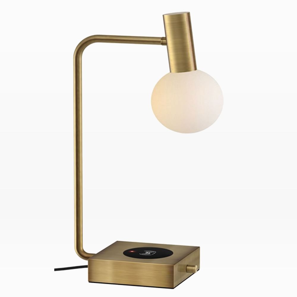 Modern Deco LED Charging Table Lamp + USB, Brass - Image 0