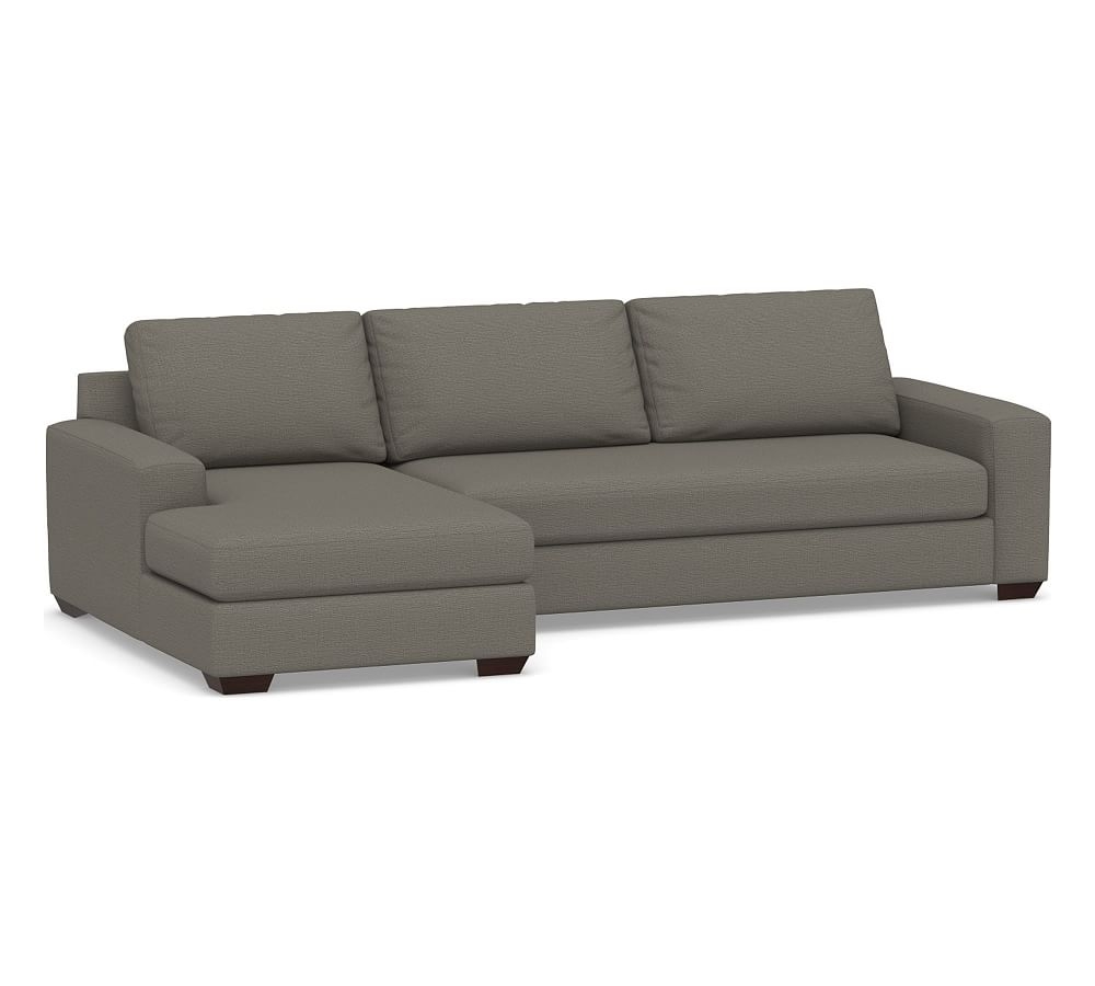 Big Sur Square Arm Upholstered Right Arm Sofa with Chaise Sectional and Bench Cushion, Down Blend Wrapped Cushions, Chunky Basketweave Metal - Image 0