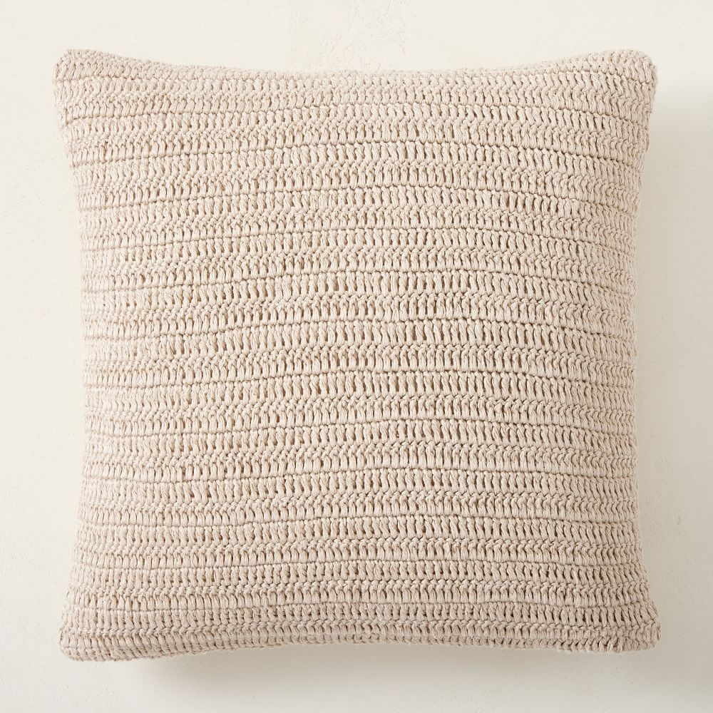 Crochet Linen Pillow Cover, 20"x20", Sand - Image 0