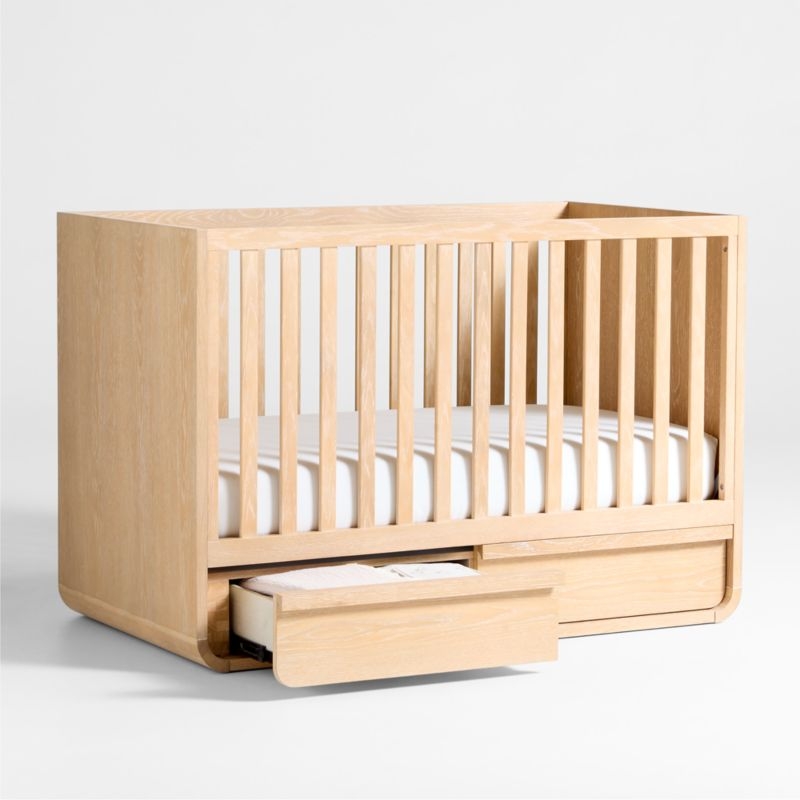 Mira Natural Oak Wood Convertible Baby Crib with Storage and Toddler Bed Rail - Image 4