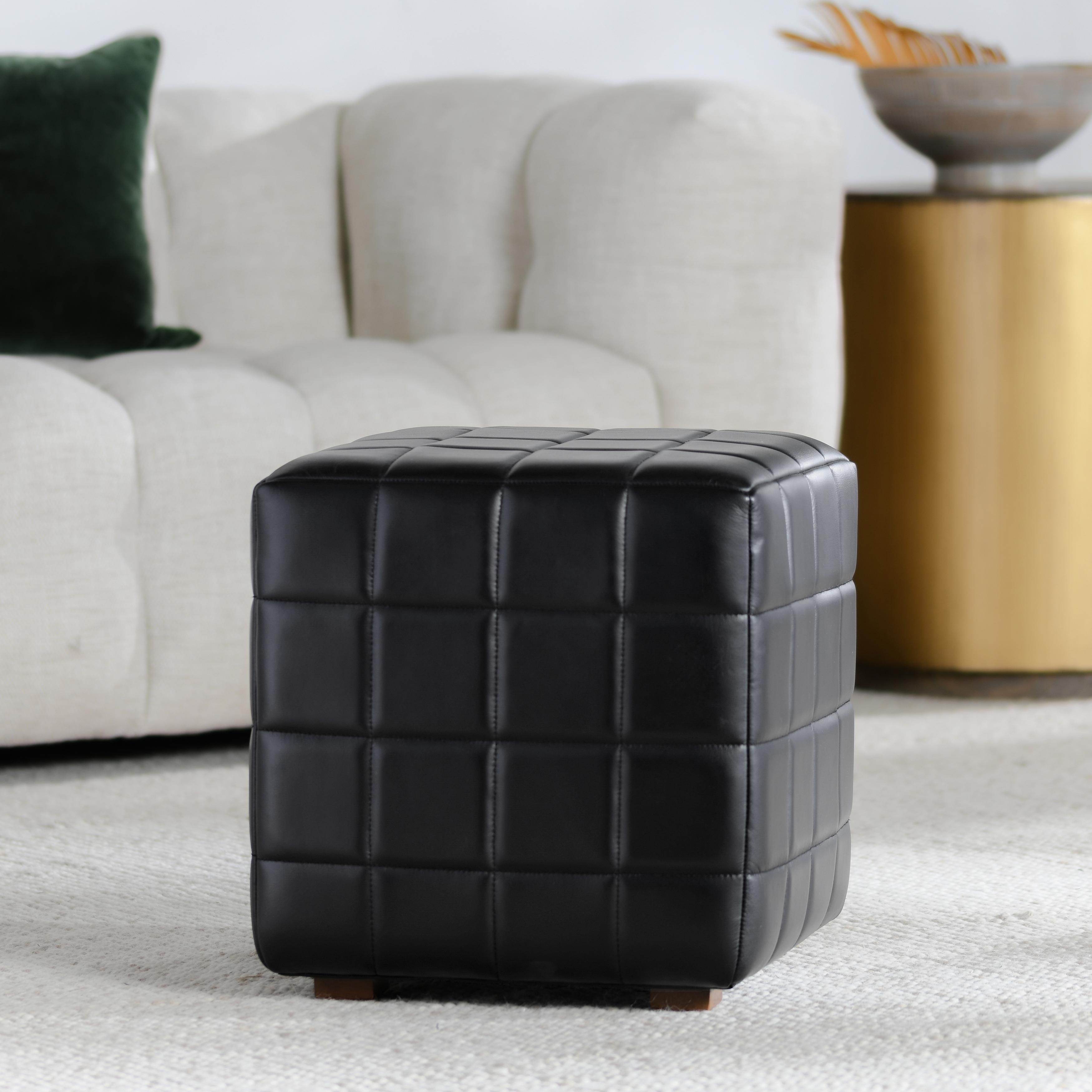 Carlo Leather 18" Square Ottoman Jet Black - Image 3
