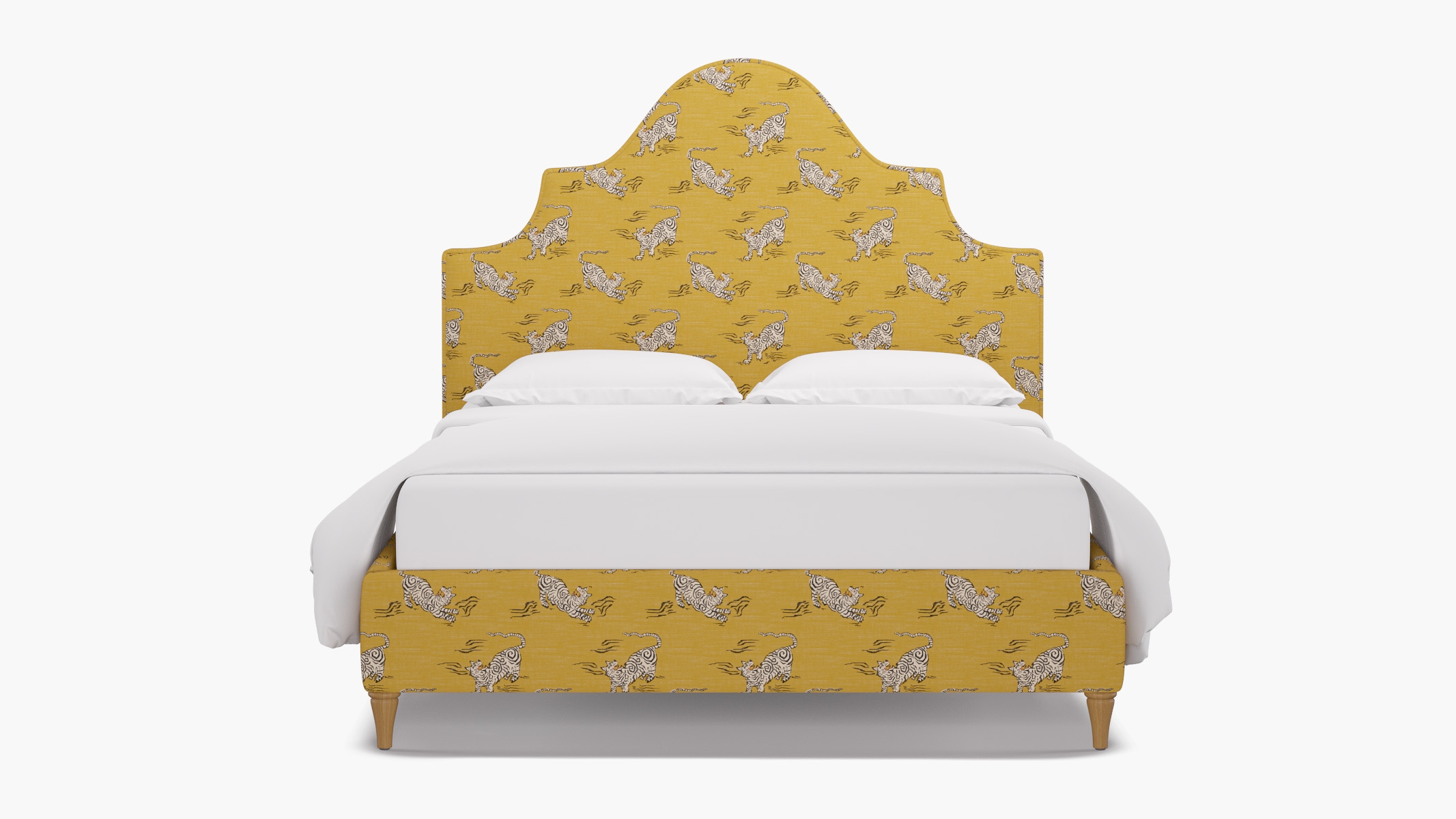 Statement Bed, Dijon Tigresse, Natural Decorative Tapered Leg, King - Image 0