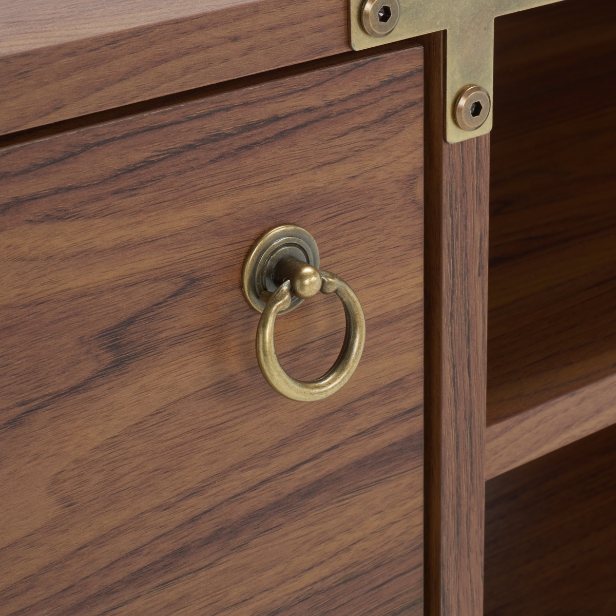 Galio 2 Door 2 Shelf Media Stand - Walnut / Gold - Safavieh - Image 3