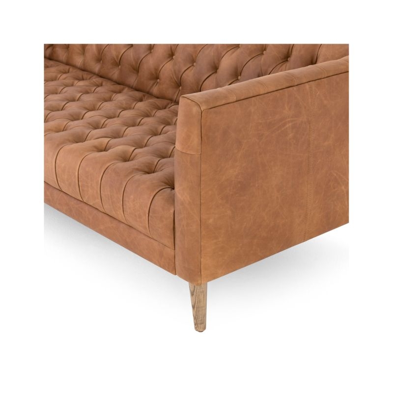 Rollins Natural Washed Camel Leather Button Tufted Sofa - Image 9