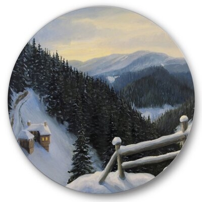 View On Snowy Mountaintops - Traditional Metal Circle Wall Art - Image 0