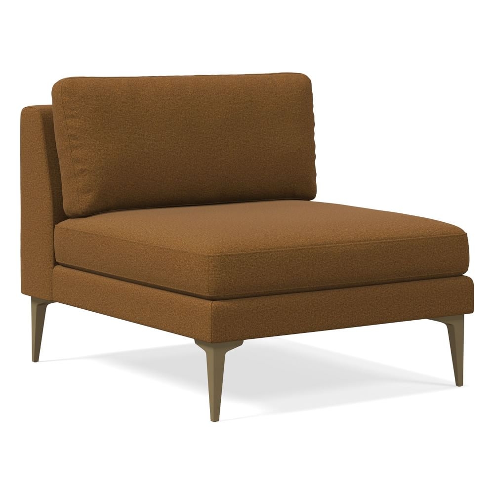 Andes Petite Armless 1 Seater, Poly, Distressed Velvet, Golden Oak, Blackened Brass - Image 0
